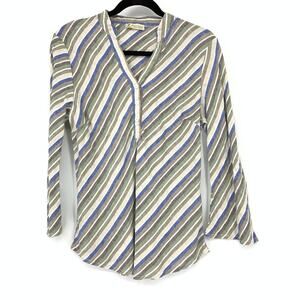 Puro Lino Popover Top Flared Sleeve Womens Sz L* 100% Linen Multicolor Stripe